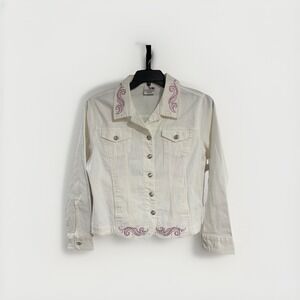 Creations by COWPATTI‎ USA white denim jean womens cowboy jacket MEDIUM C118